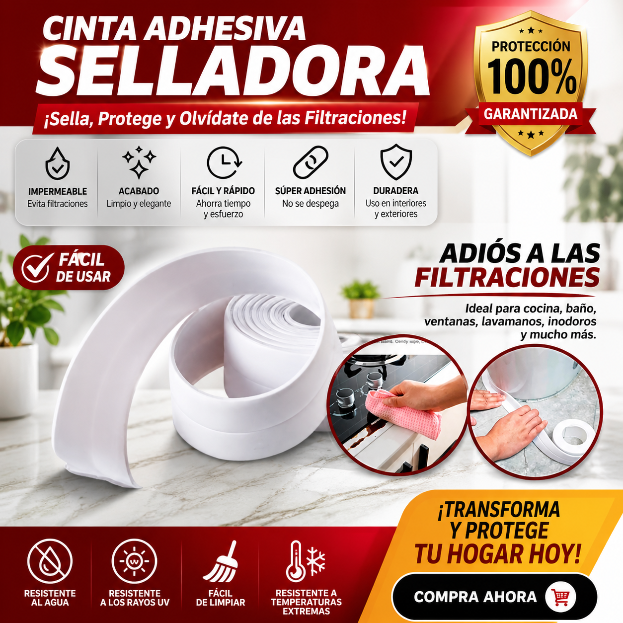 QuickSeal™ - Cinta Adhesiva Selladora Impermeable